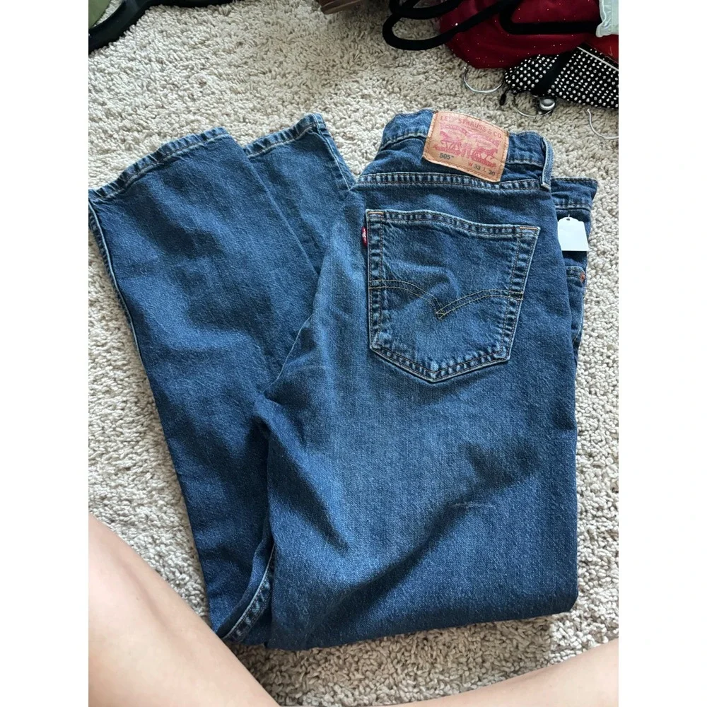 Levis 505 Mens Jeans Straight Leg Regular Fit Medium Wash‎ Denim 33x30